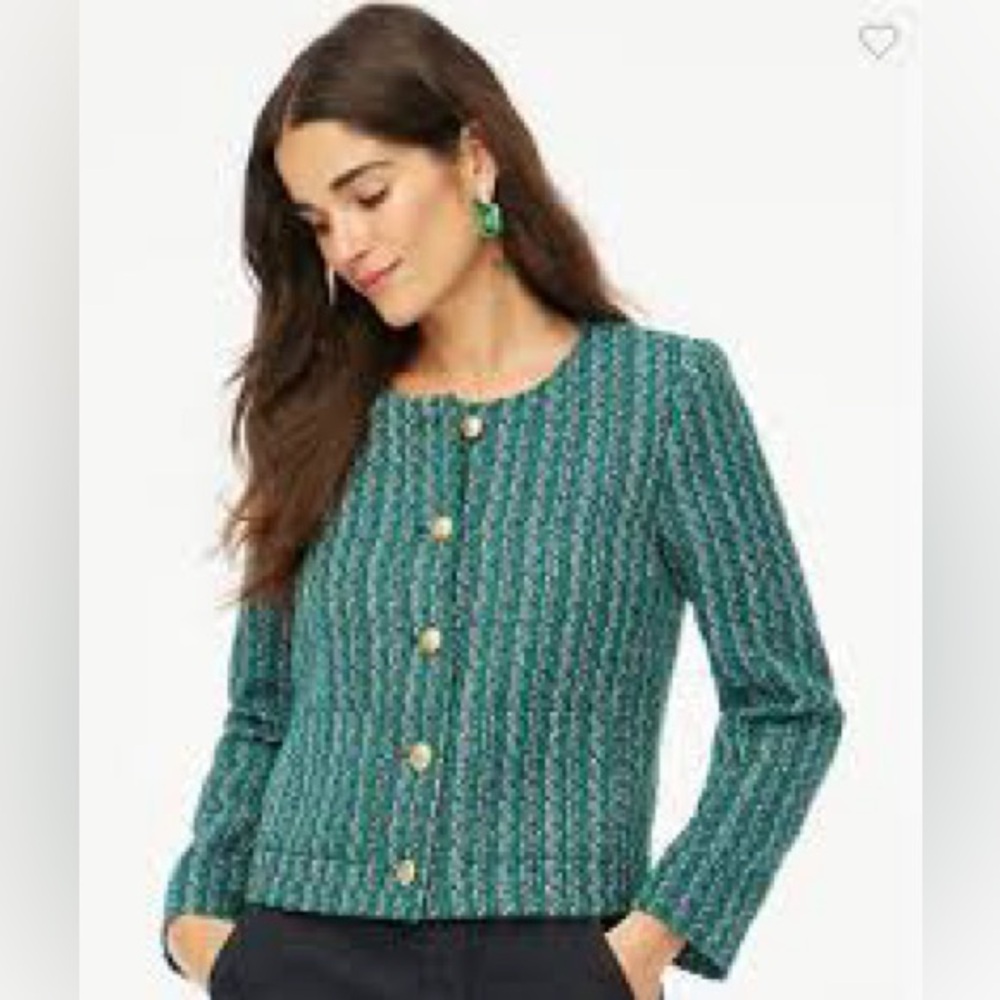 J. Crew Classic Green & Blue Tweed Lady Jacket with Gold Buttons | NWT